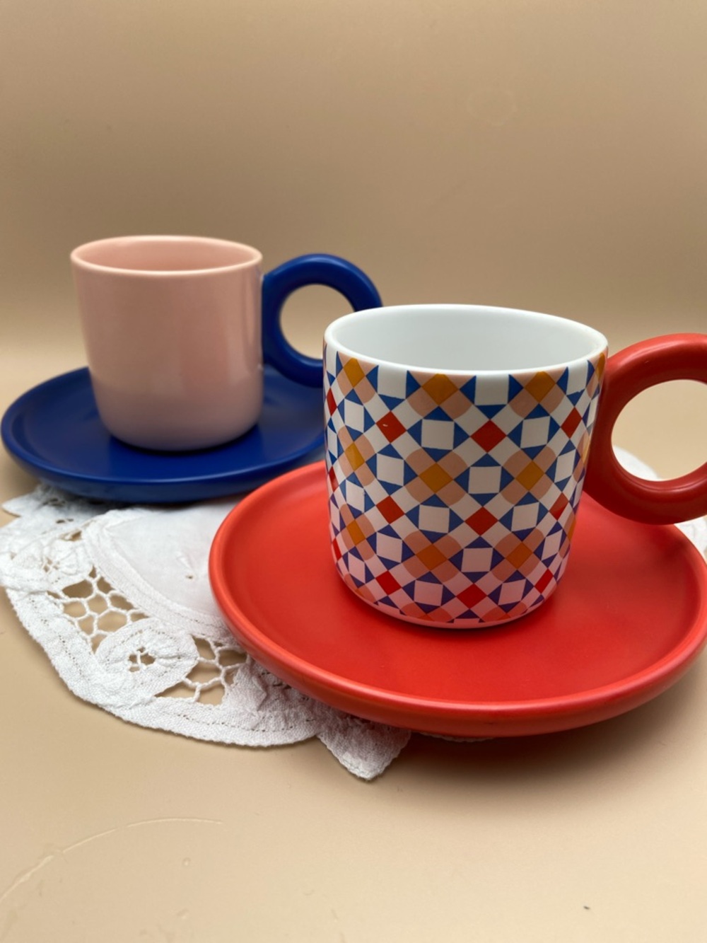 Colourful Oui Demitasse Coffee Cups with Saucers - Set of 2